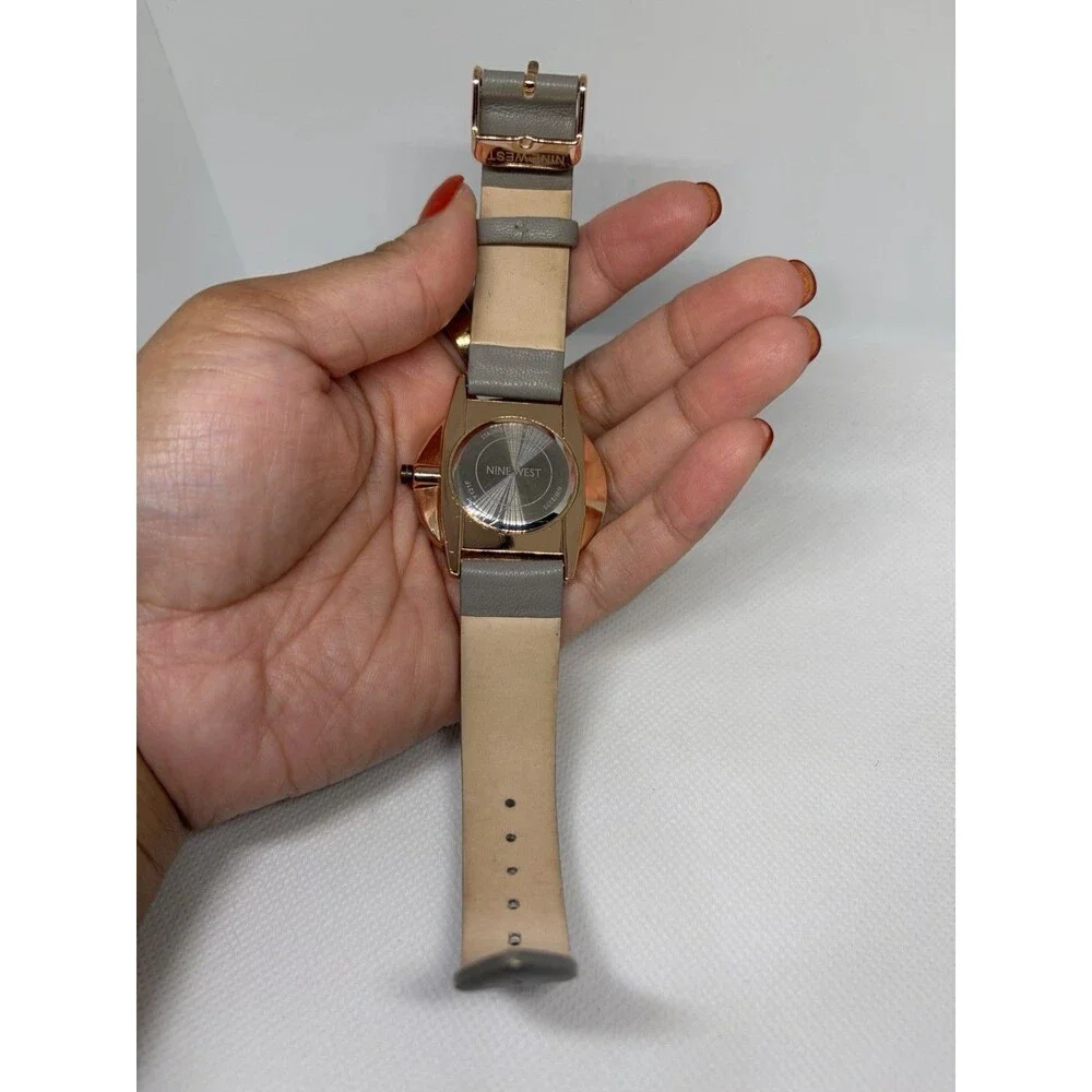 Nine West Rose Gold Tone Watch Gray Strap Women’s Quartz Watch - New Battery